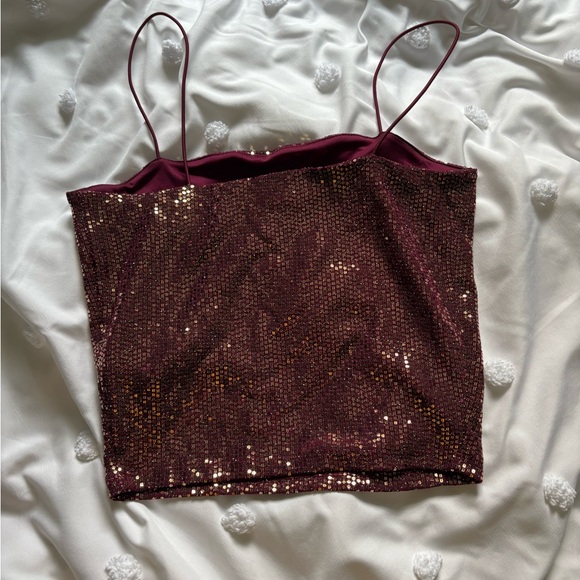 Sequin Burgundy Cami Top - Picture 2 of 3